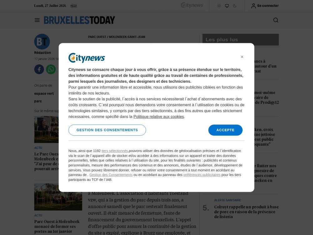 Screenshot van het artikel 'Ouvert grâce à mobilisation citoyenne' op Brussels Today