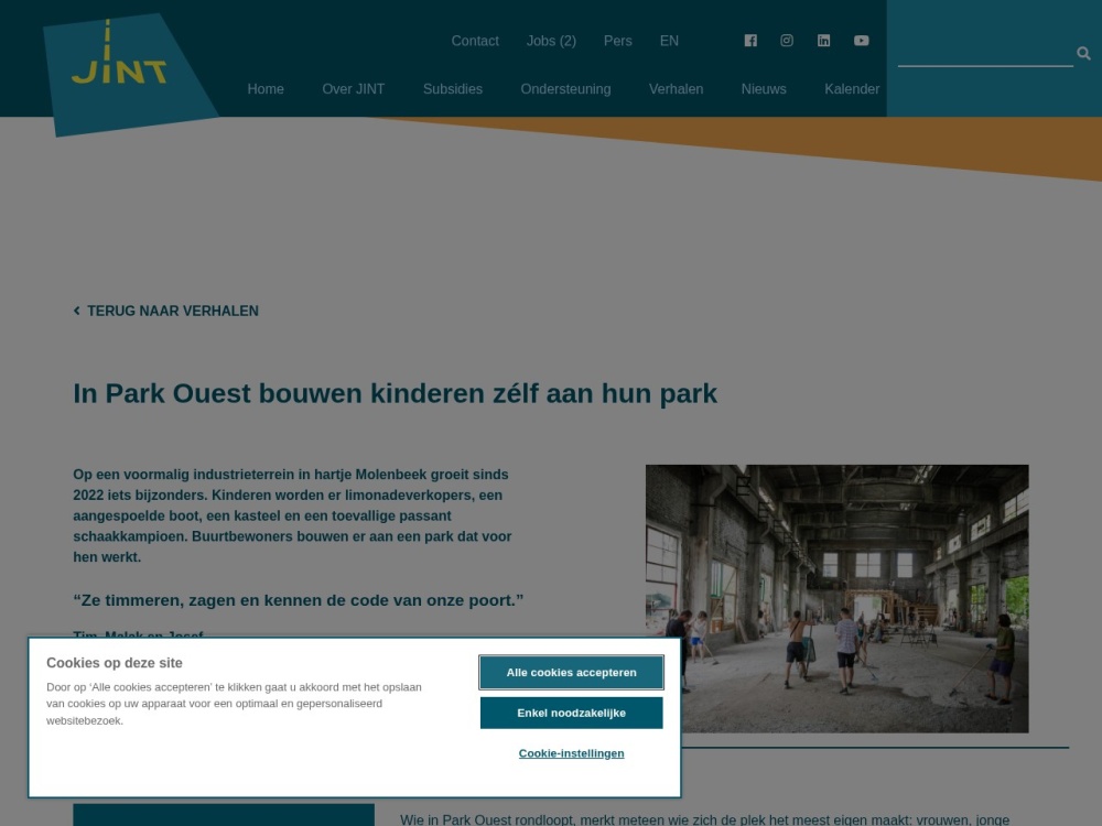 Screenshot van het artikel 'Kinderen bouwen zelf hun park' op Jint